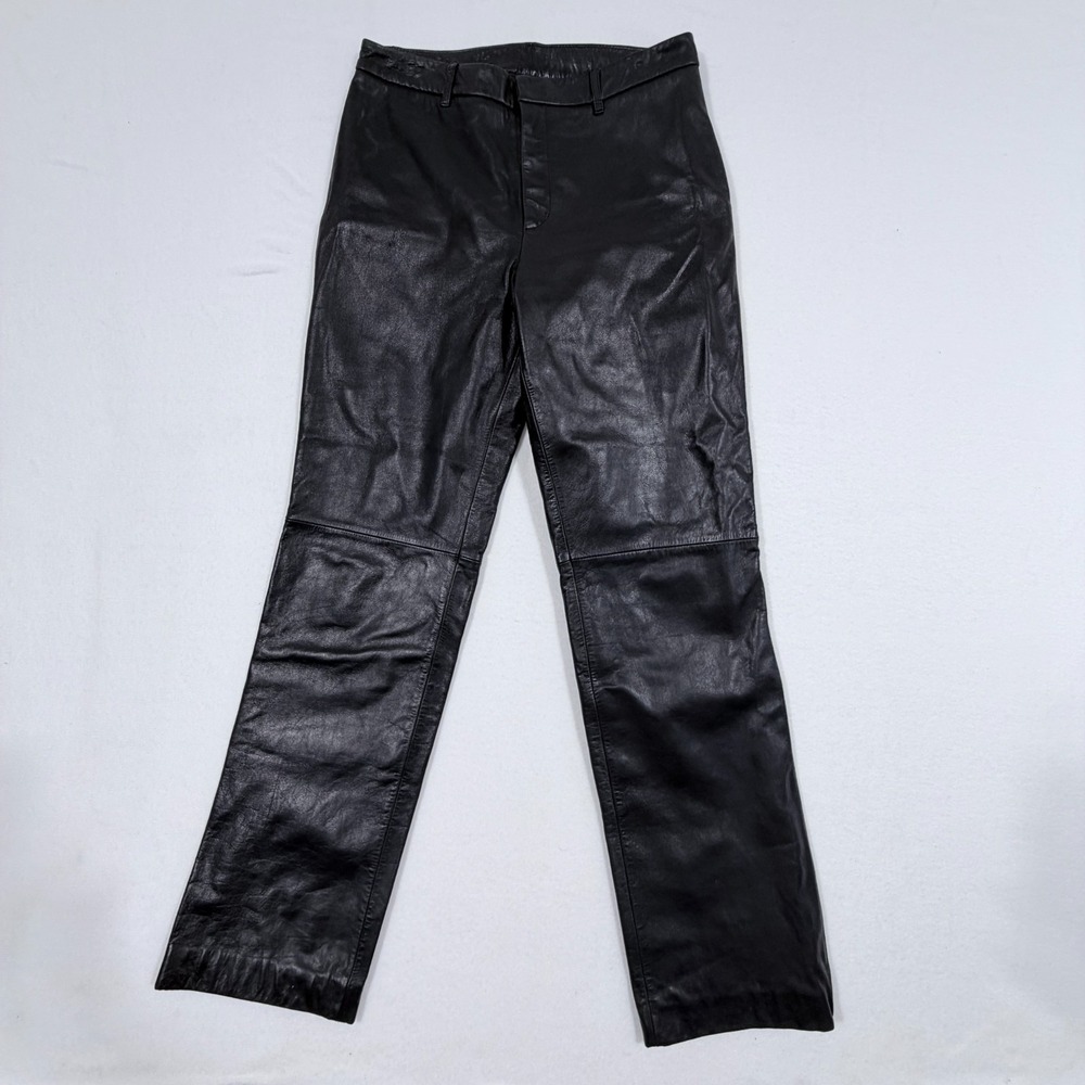 Nine West 100% Leather Pants Womens Size 6 Black Straight Leg Biker Moto Luxury